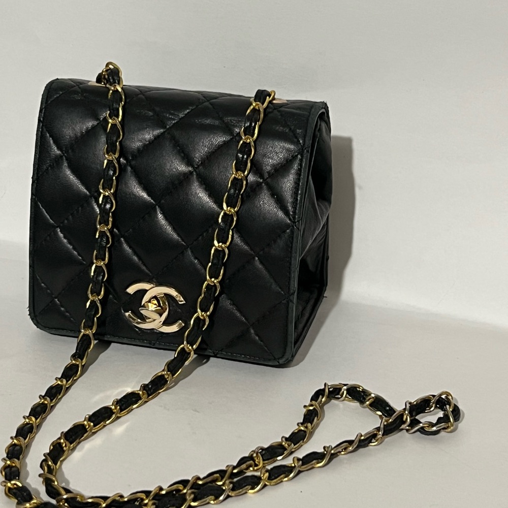 Beautiful Quilted Mini leather Crossbody Bag in Black with Gold Hardware